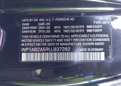 2020 Porsche Macan S z USA, uszkodzony, nr VIN WP1AB2A59LLB37282